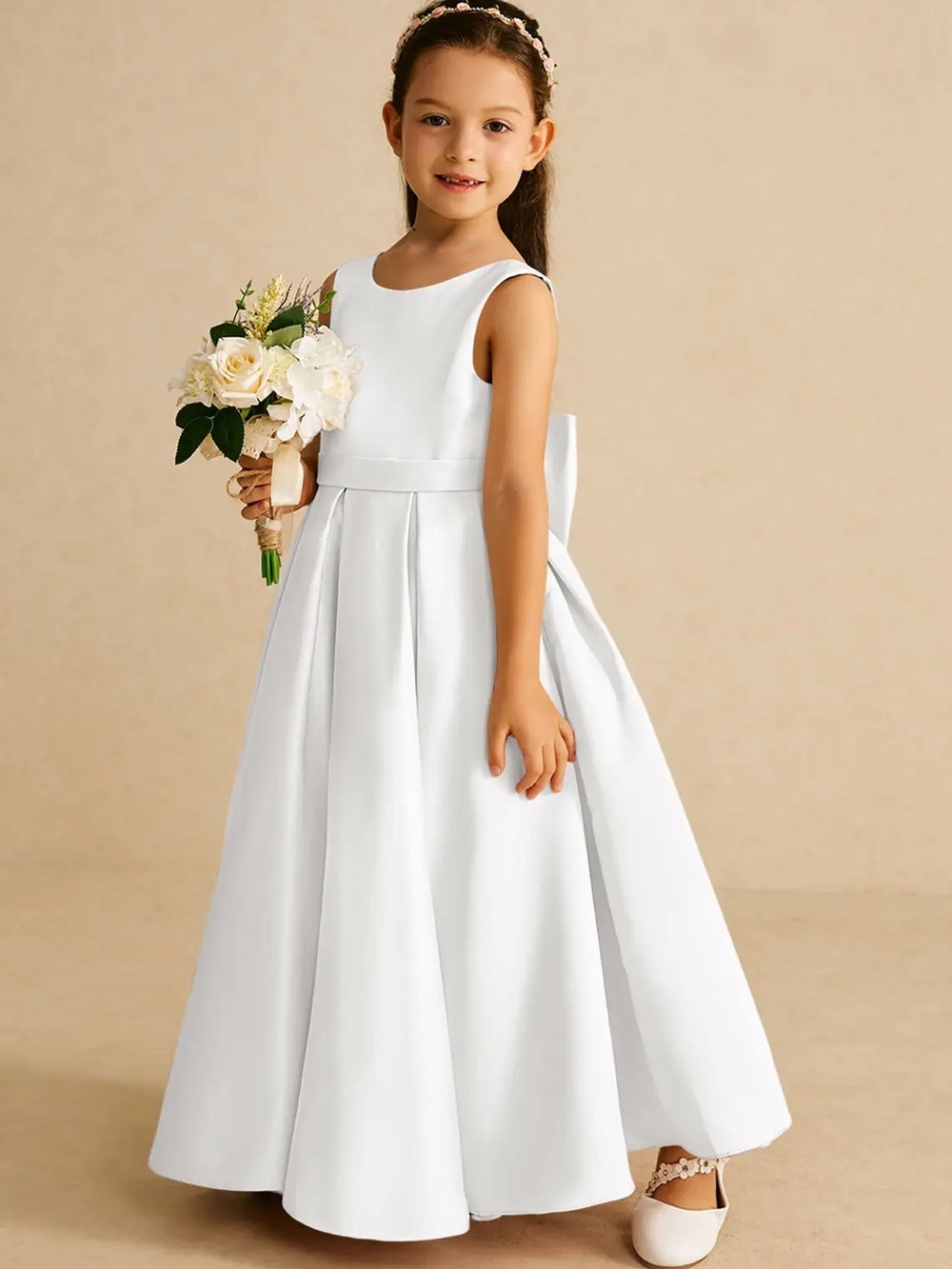Azazie White Satin Flower Girl Dress